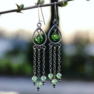 Handmade Bright Green Swarovski Crystal Sterling Silver Chandelier Earrings